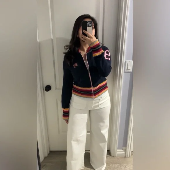 Y2K Rocawear Varsity Zip Up Jacket Navy Pink Size M - Picture 1 of 7